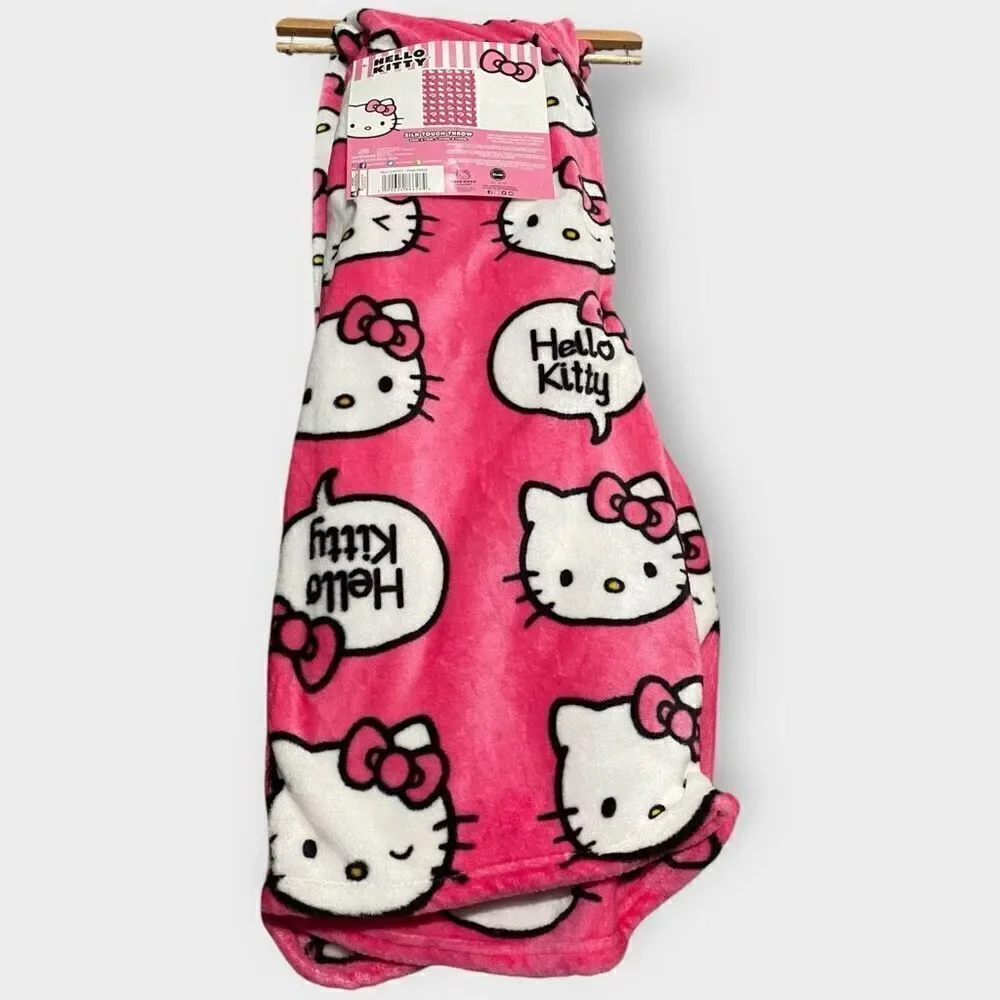 Hello Kitty Sanrio “Chat Bubble” Plush Silk Touch Pink Throw Blanket 50